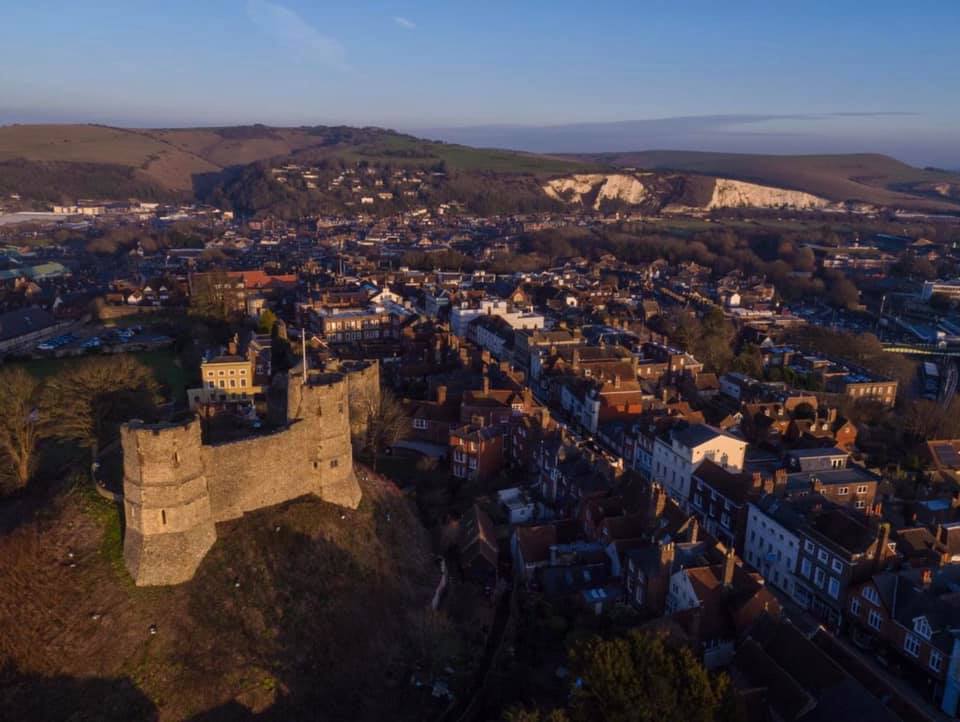 A drone image of Lewes Castle in East Sussex