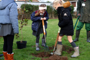Pupils from Fishbourne Roman Palace take part in community tree planting at Fishbourne Roman Palace