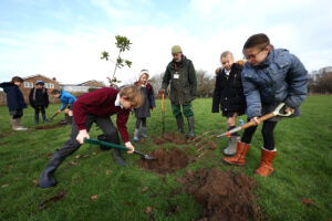 Community tree planting at Fishbourne Roman Palace with pupils from Fishbourne Roman Palace