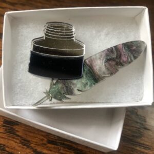 Quill and ink pin badge in box
